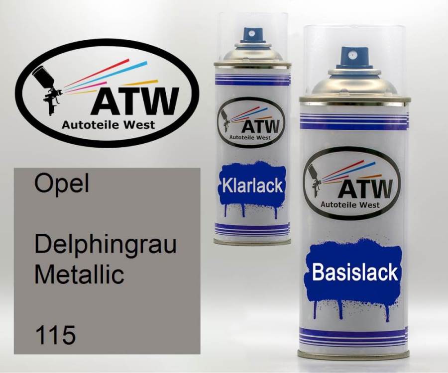 Opel, Delphingrau Metallic, 115: 400ml Sprühdose + 400ml Klarlack - Set, von ATW Autoteile West.